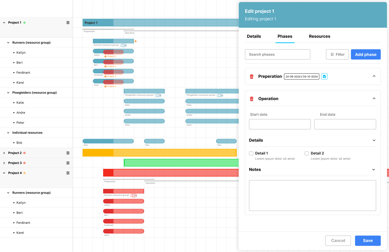 Resource planner app for Easylog